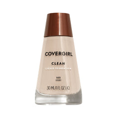COVERGIRL Clean Makeup Foundation Ivory 105 bottle close-up with natural-looking finish for everyday wear.