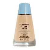 COVERGIRL Clean Matte Liquid Foundation Classic Ivory bottle showcases oil-absorbing formula for shine control.