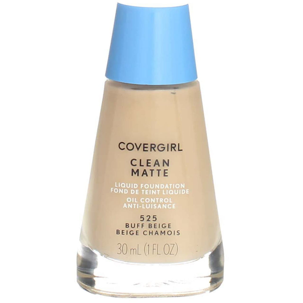 CoverGirl Clean Oil Control Liquid Makeup bottle front in Buff Beige 525 for shine control