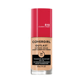 Covergirl Outlast Extreme Wear bottle close-up showing lightweight full-coverage formula for daily wear