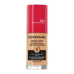 CoverGirl Outlast Extreme Wear bottle closeup, showcasing long-wear foundation for all-day coverage.