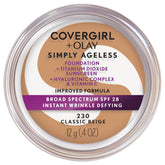 COVERGIRL Simply Ageless bottle close-up highlighting premium packaging for easy, age-defying makeup.