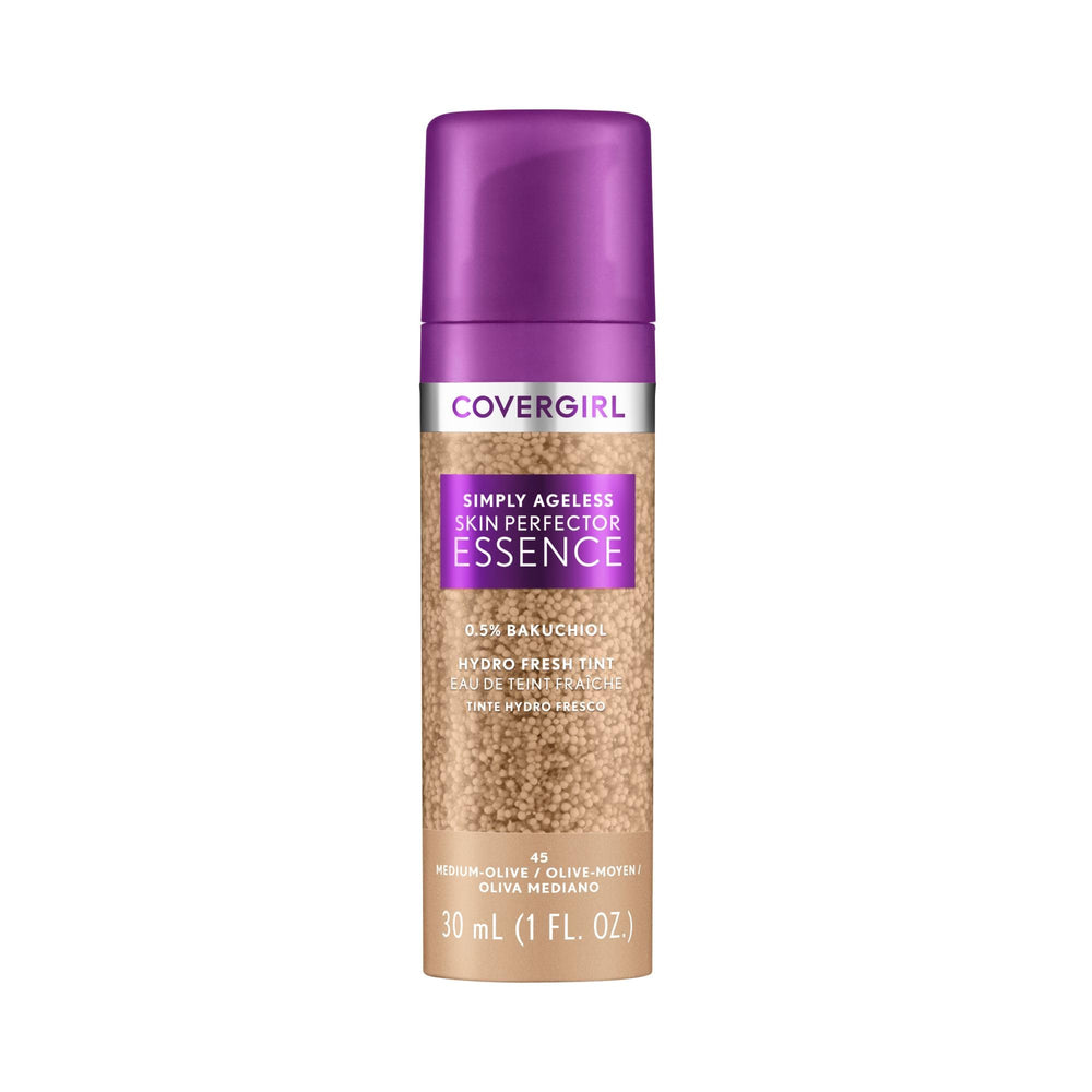 CoverGirl Simply Ageless bottle pump shows hydrating gel texture for moisture