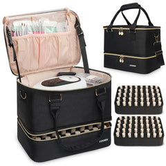 Covkev nail-polish-organizer-bag-front-view shows spacious bottle storage and accessible tool slots.