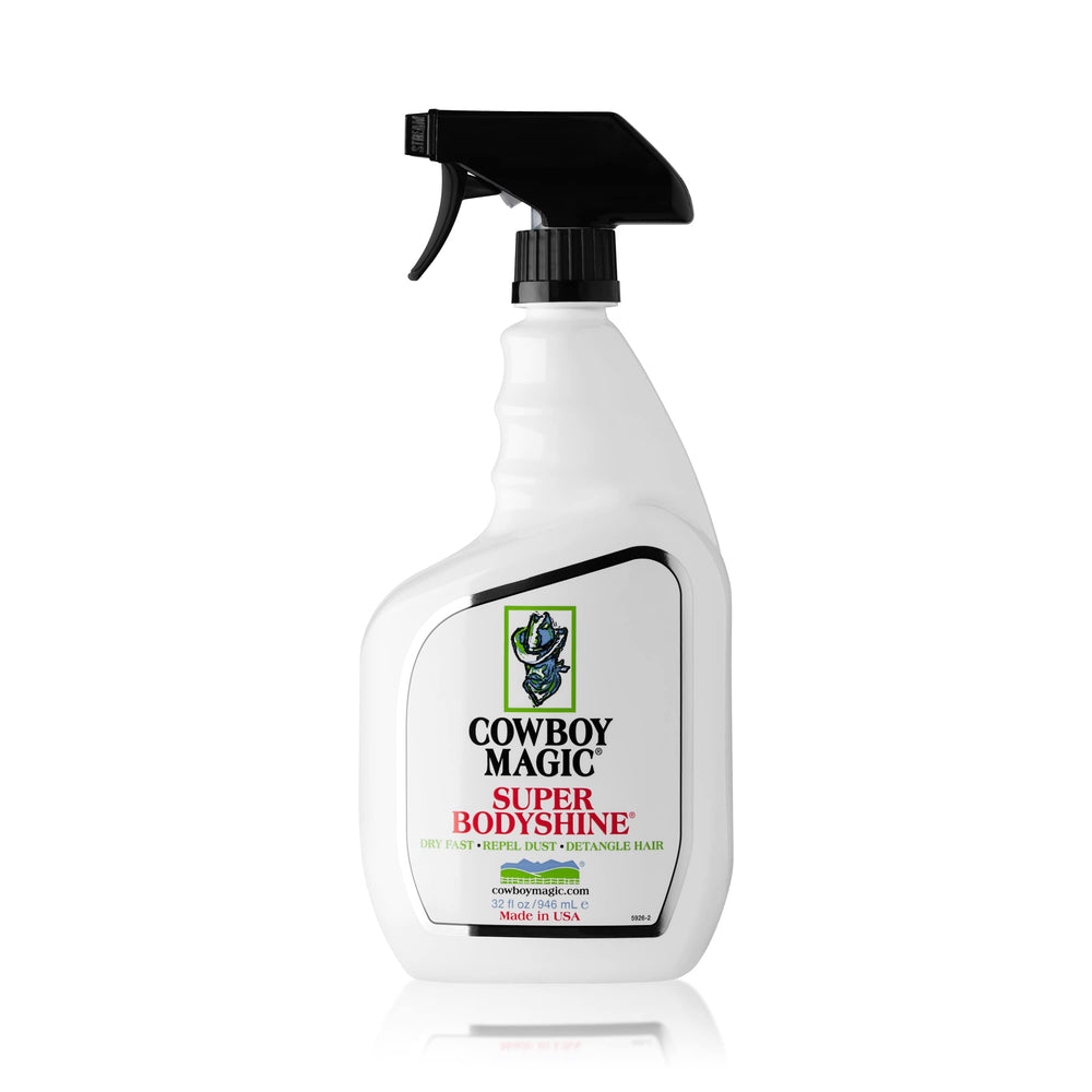 Cowboy Magic Body Shine bottle ready for show grooming and dust-repelling shine