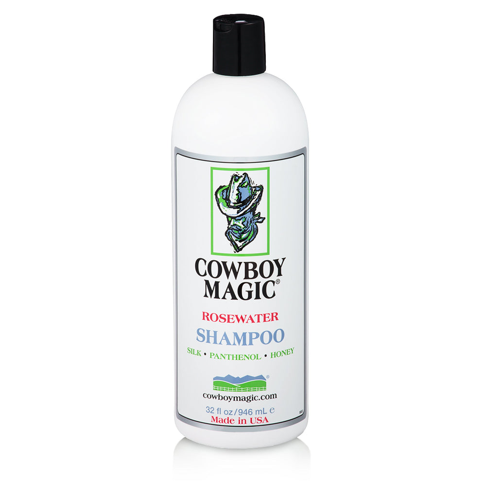 Cowboy Magic Shampoo bottle pour highlights fast rinse action for busy mornings.