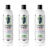 Cowboy Magic Shampoo bottle close-up highlighting silk and honey formula for silky coats.
