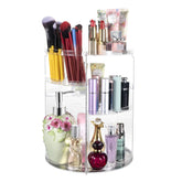 COYAHO 360-rotation makeup organizer provides easy access to cosmetics on a clear surface.