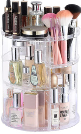 Cq acrylic clear rotating makeup organizer on vanity for quick access to cosmetics