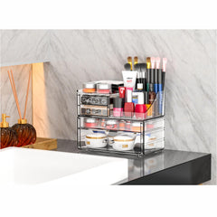 Cq acrylic clear skincare organizer top compartments for easy access and organized vanity routines.