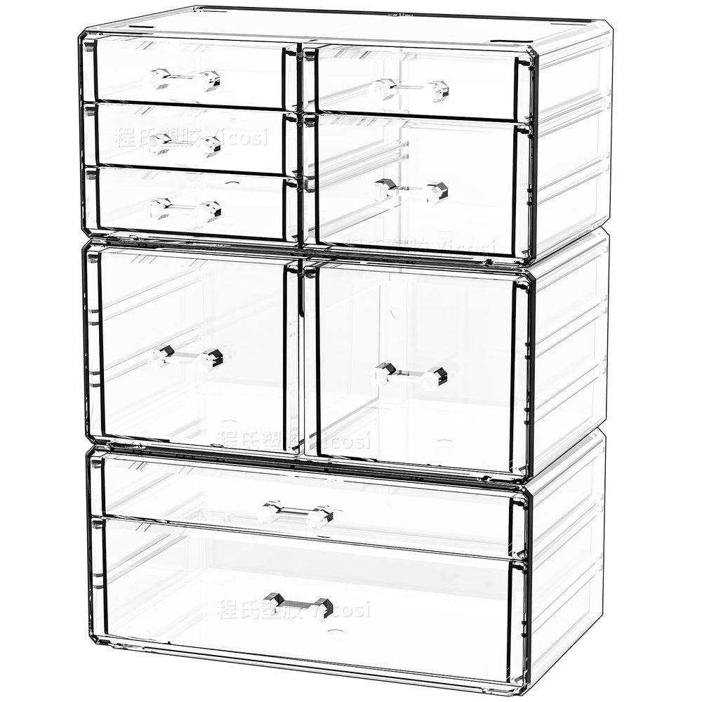 CQ Acrylic Clear Stackable Drawers top view shows organized makeup storage convenience.