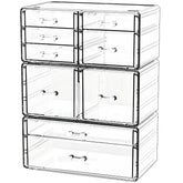 CQ Acrylic Clear Stackable Drawers top view shows organized makeup storage convenience.