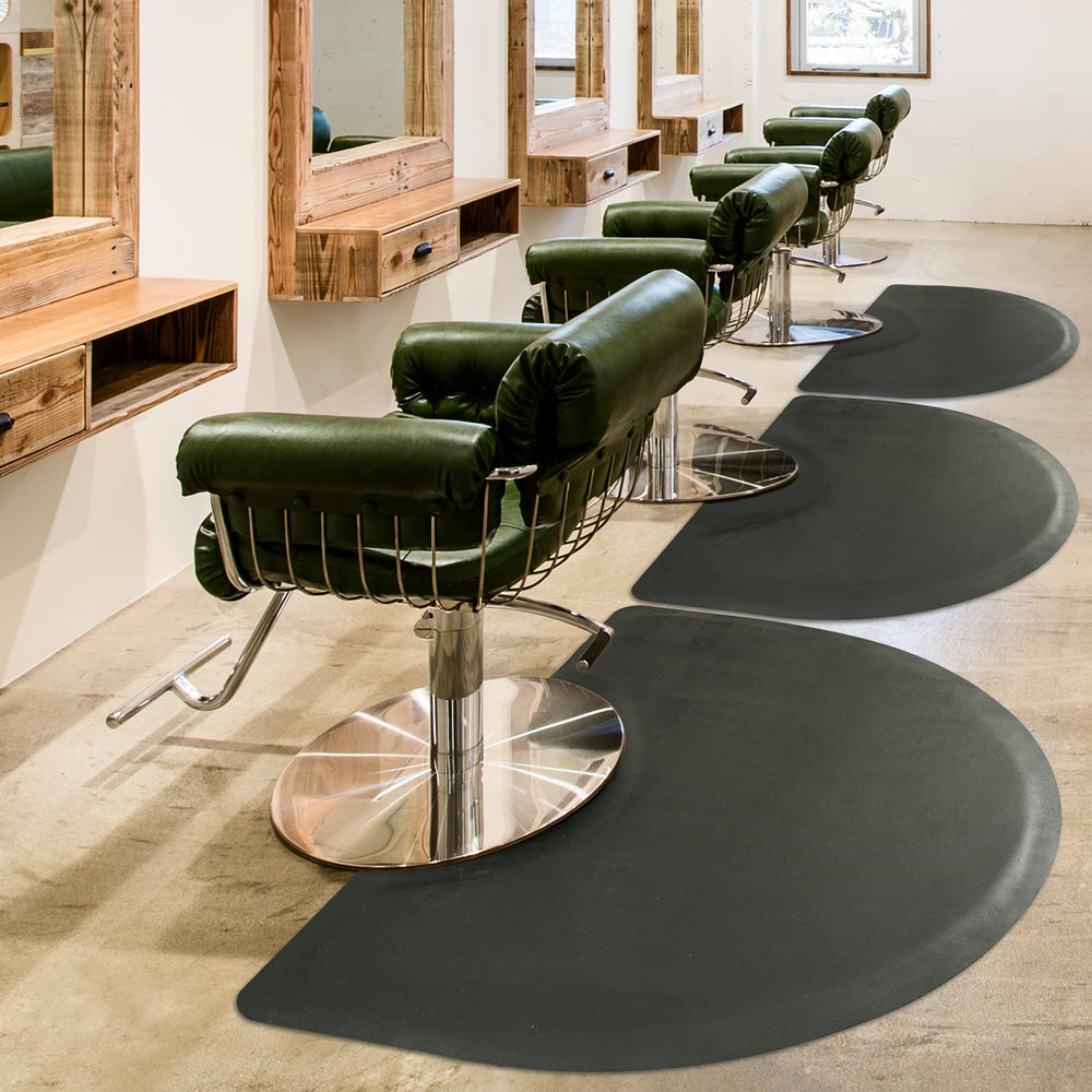 Crablux salon mat 3x5 semi-circle under chair for all-day comfort.