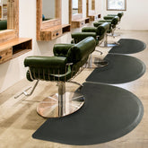 Crablux salon mat 3x5 semi-circle under chair for all-day comfort.
