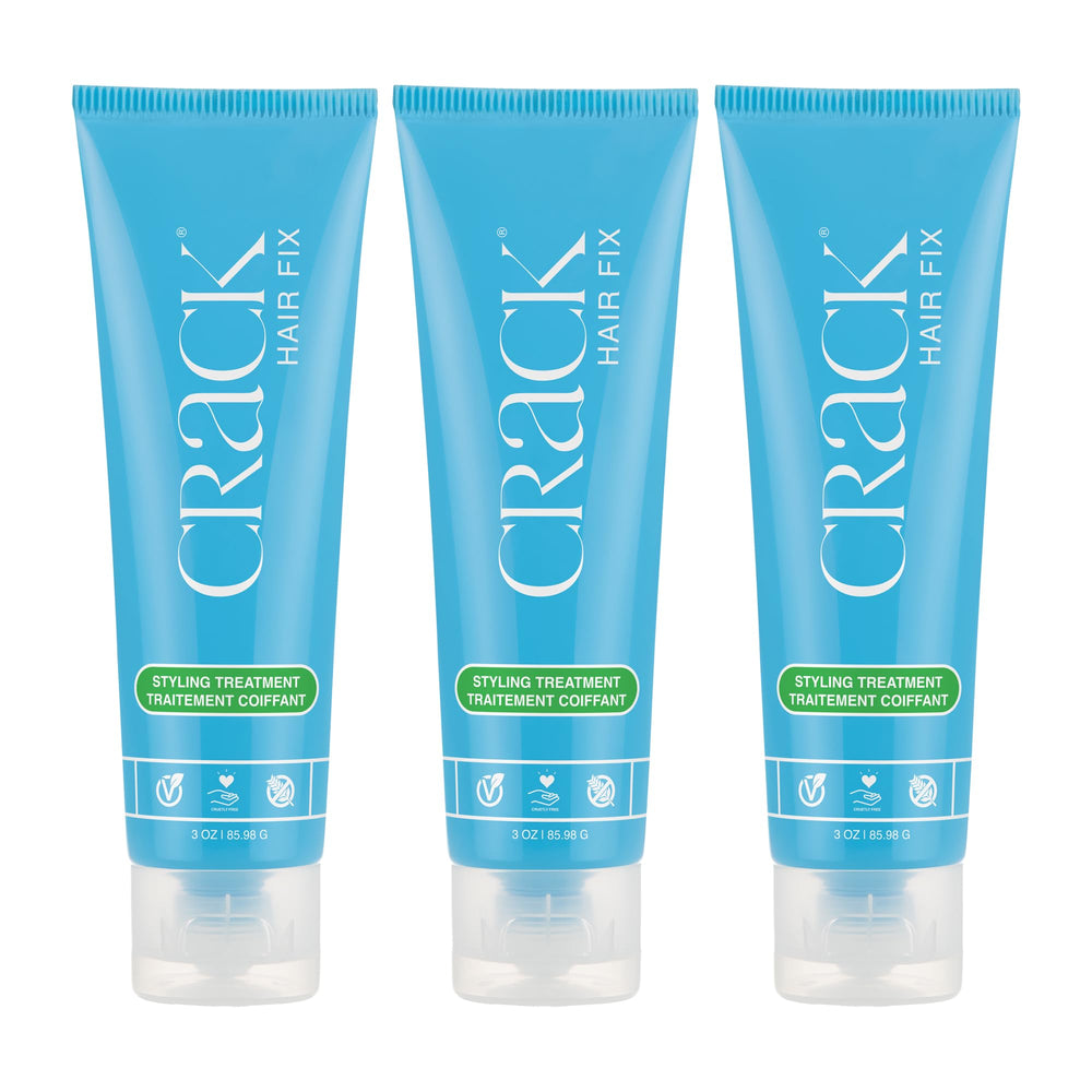 Crack Hair Fix bottle pump shows easy leave in application for frizz control.