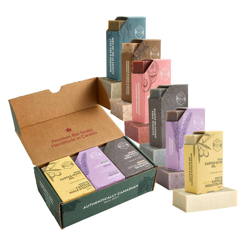 Crate 61 Organics handmade soap bar on wood surface for gentle cleansing.
