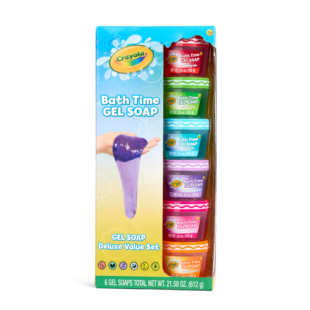Crayola Bath Time Slime set cover shows six colors for a playful bath routine