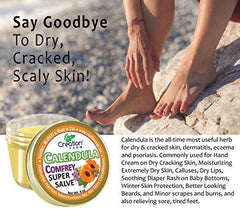 Creation Pharm Calendula Salve natural ingredients label highlights calendula and botanicals.