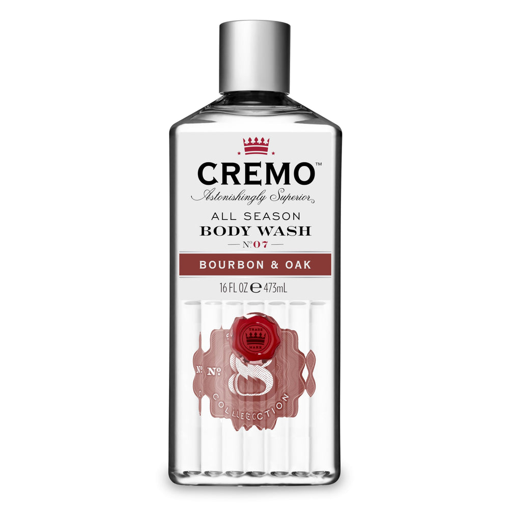 Cremo All Season Bourbon & Oak bottle with inviting aroma for an energizing shower