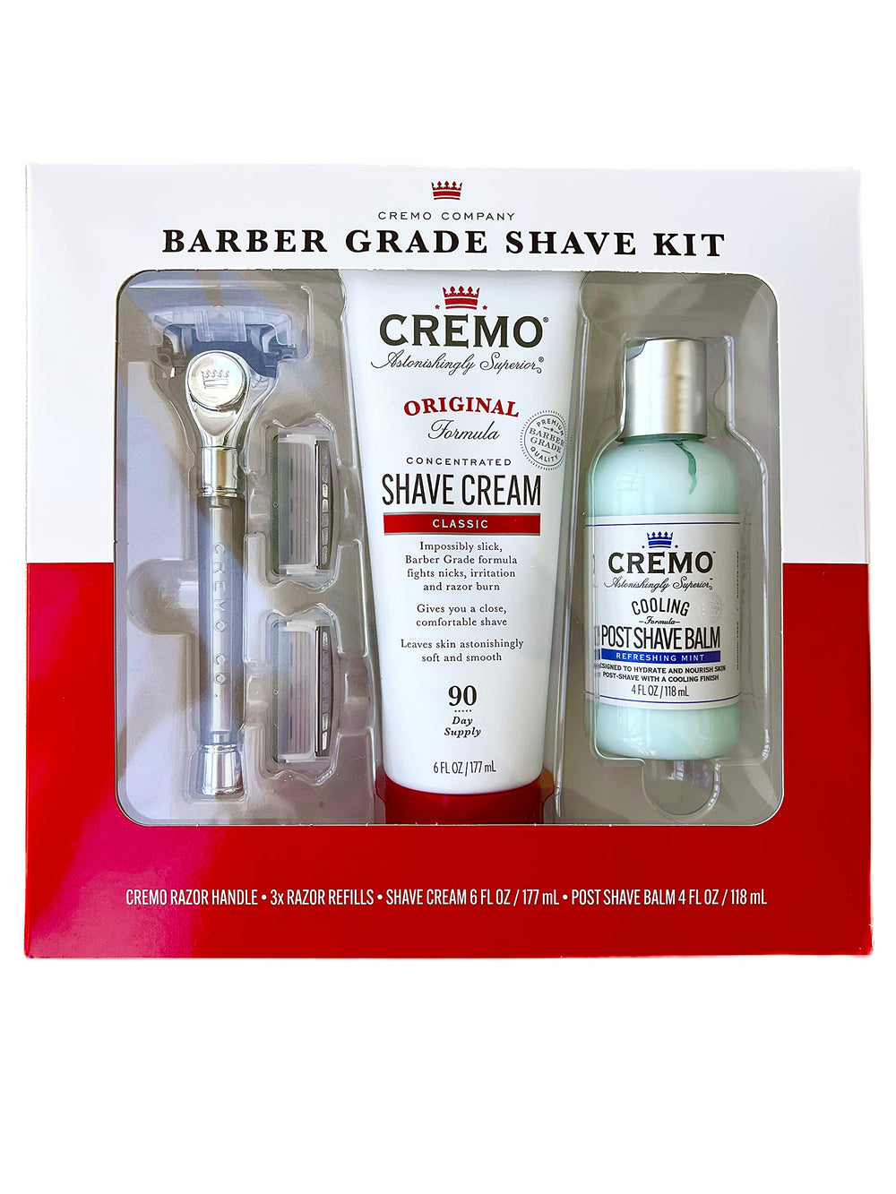 Cremo Barber Grade Shave Kit White packaging showcases premium grooming presentation for gifting
