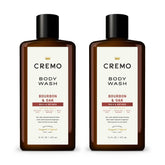 Cremo Bourbon & Oak body wash bottle front view highlighting distiller's spice aroma for a refined morning ritual.