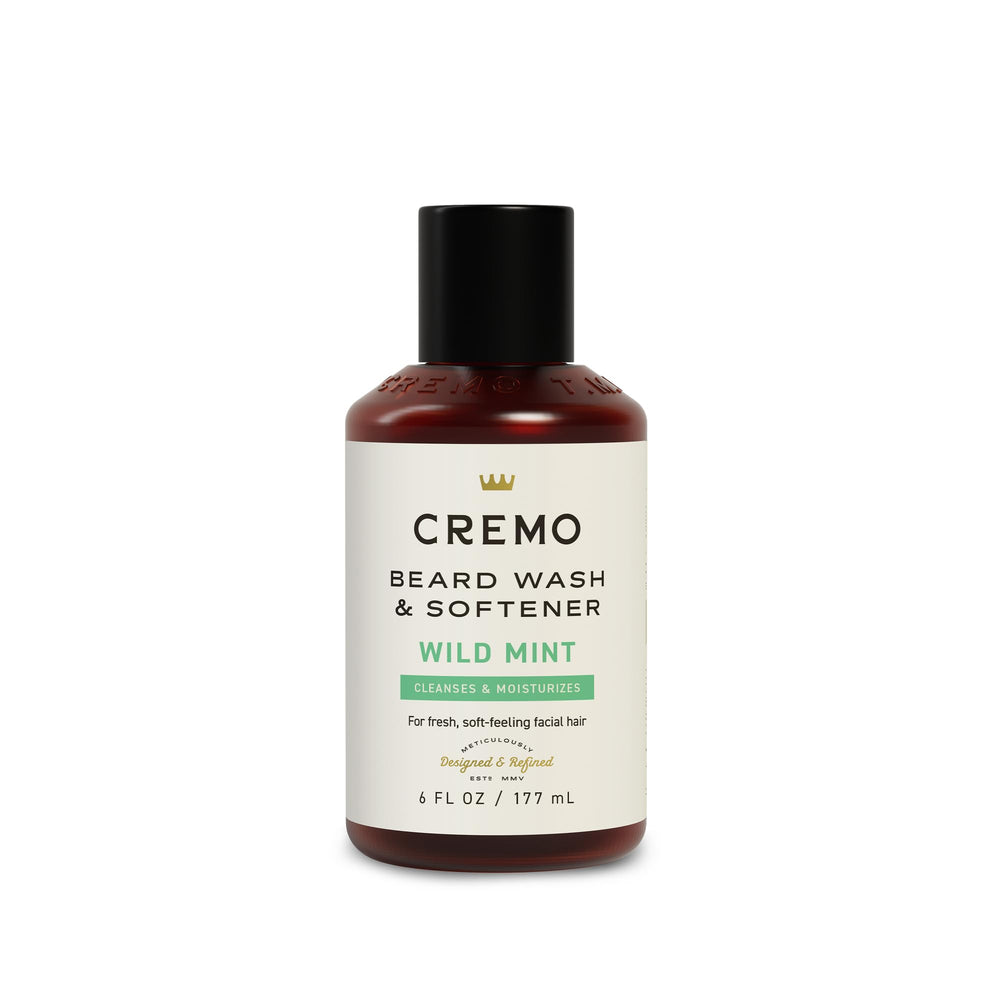 Cremo Wild Mint Beard Softener bottle front for quick 30-second softness