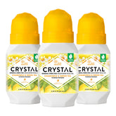 Crystal Essence mineral deodorant roll-on bottle with aluminum-free protection.