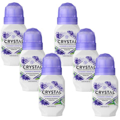Crystal Essence mineral deodorant roll-on Lavender bottle offers smooth glide and odor control.