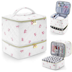 CTWWFS PU leather nail polish organizer showing sturdy, portable design for travel.