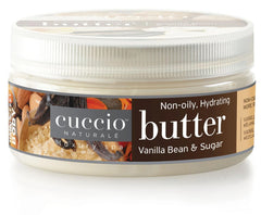 Cuccio Naturale Butter Blend Vanilla Bean Sugar packshot demonstrates lightweight lotion for quick, non-greasy hydration.