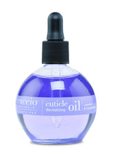 Cuccio Naturale Cuticle Revitalizing Oil bottle close-up shows lavender-chamomile hydration for nails