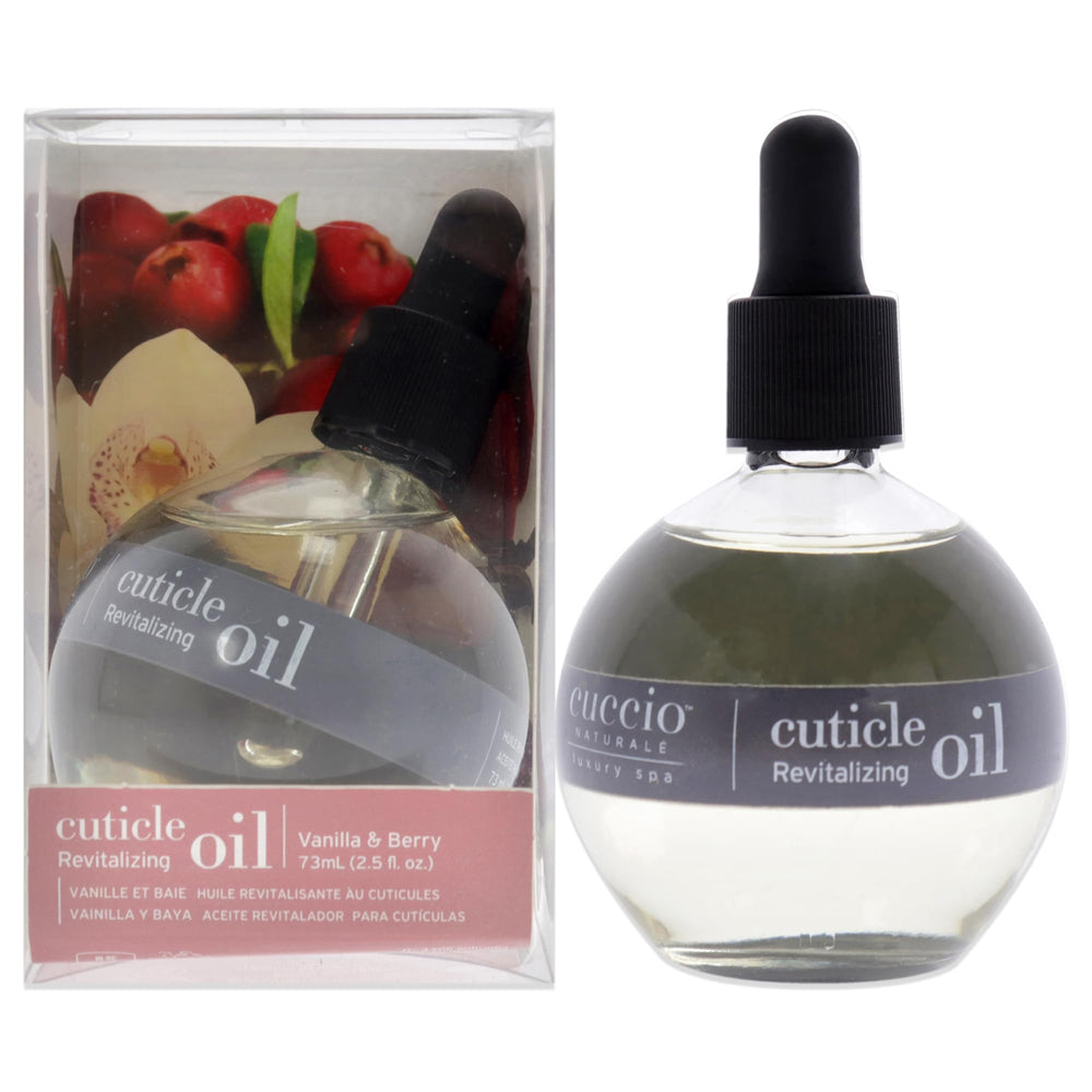 Cuccio Naturale Cuticle Oil Vanilla & Berry bottle provides salon-quality hydration at home.
