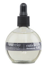 Cuccio Naturale Peach & Vanilla Cuticle Revitalizing Oil bottle shows hydrating cuticle care