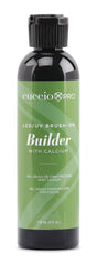 Cuccio Pro Builder Gel calcium bottle closeup showing strength-building properties.