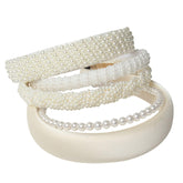 Cuizhiyu 5PK White Pearl Headbands set; dainty pearls for versatile everyday style.