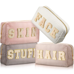 Cunno four-piece makeup bag set with chenille patches for organized travel
