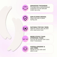 Curacoro double foam eye pad under-eye application demonstrates gentle cushioning during lash extensions