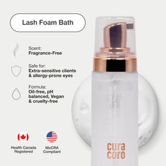 CURACORO eyelash cleanser label closeup—premium professional grade cleanser for lash extensions