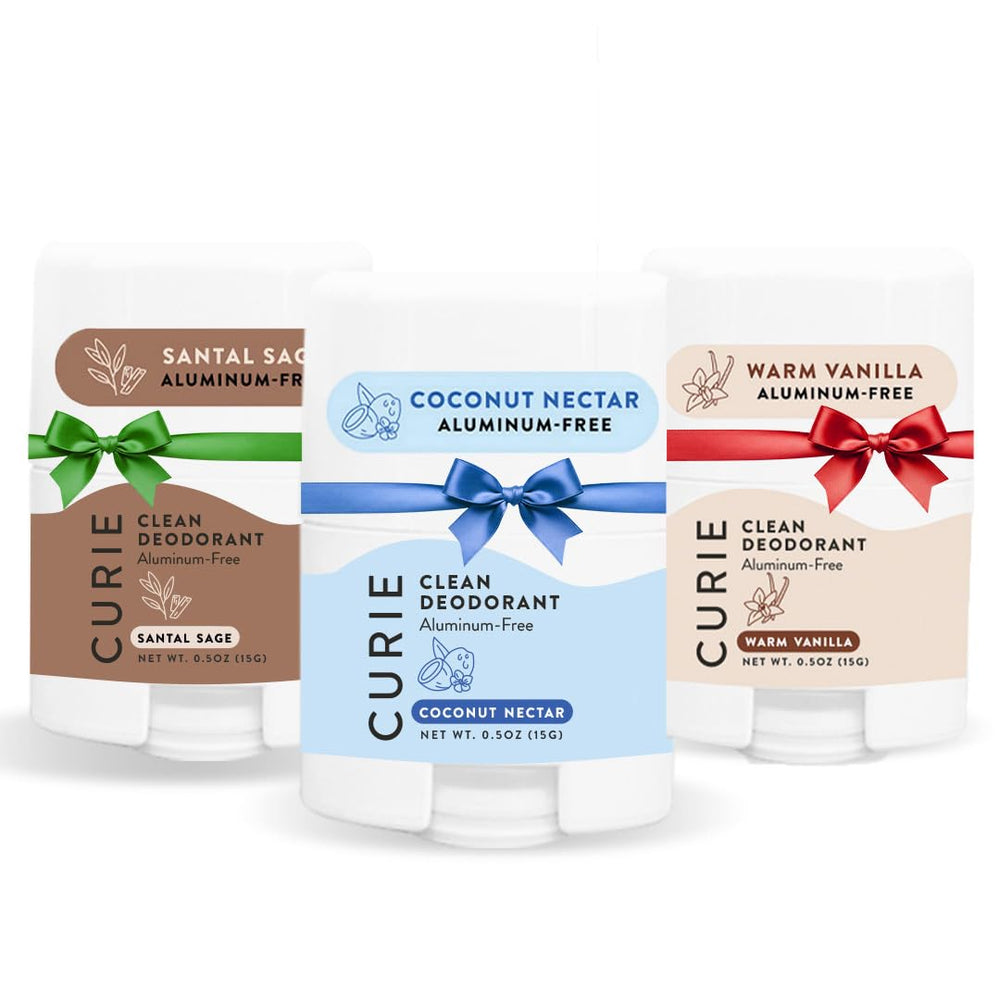 Curie travel mini White Tea deodorant—compact on-the-go freshness.