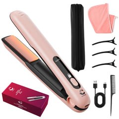 Curlix cordless straightener display shows precise temps for confident styling on the go.