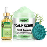 Curlland rosemary-scalp-exfoliator bottle refreshing scalp and removing buildup.