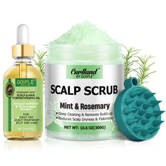Curlland rosemary-scalp-exfoliator bottle refreshing scalp and removing buildup.