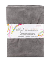 Curly Girl towel anti-frizz image shows smoother curls after washing.