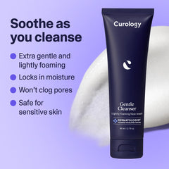 Curology gentle face cleanser foaming lather demonstrates soft texture suitable for sensitive skin