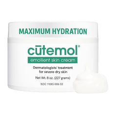 Cutemol Emollient Cream 8oz jar provides deep hydration for cracked hands.