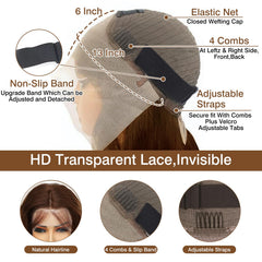Cypha chocolate brown lace front wig density 180% provides full, luxurious volume.