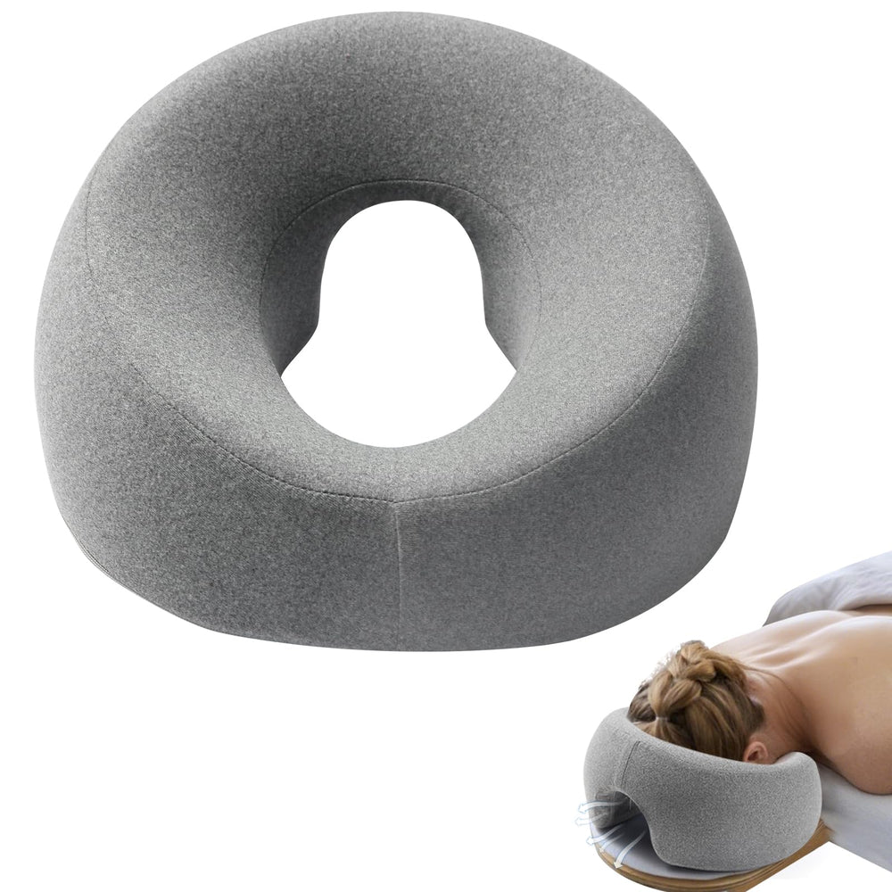 DabaTag face-down pillow headrest provides comfortable prone massage support on bed