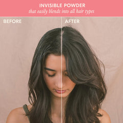Close-up of DAE Fairy Duster powder texture blending invisibly into hair.