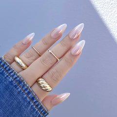 Daily Charme Magic White Chrome on nails achieves glazed donut pearlescent look