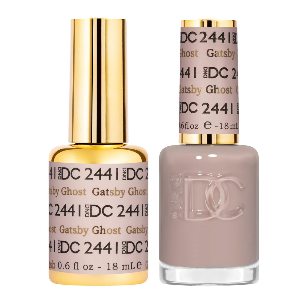 DAISY DND Gatsby Ghost gel bottle shows a sheer color option.